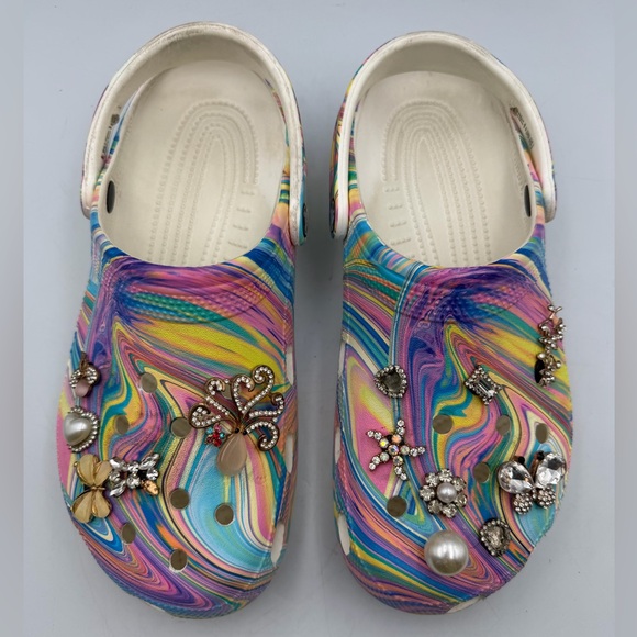 Crocs Marble Multi Custom Rhinestone Clogs W11 - Picture 6 of 10
